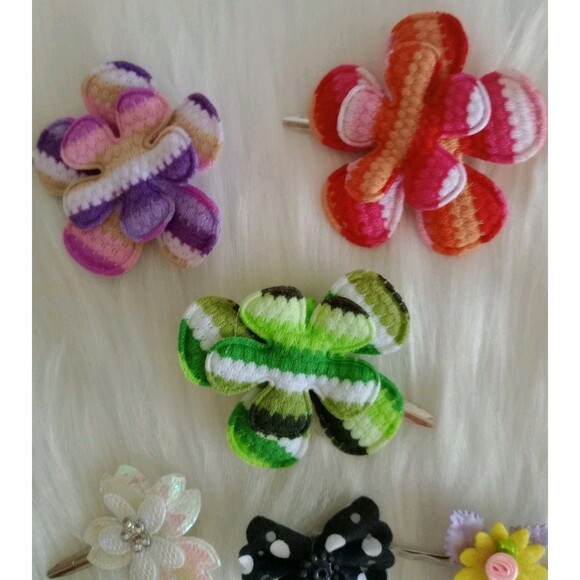 Girl's Lot Of 6 Handmade Assorted Flower Hair Clips Girl's Accessories Colorful - Picture 2 of 6